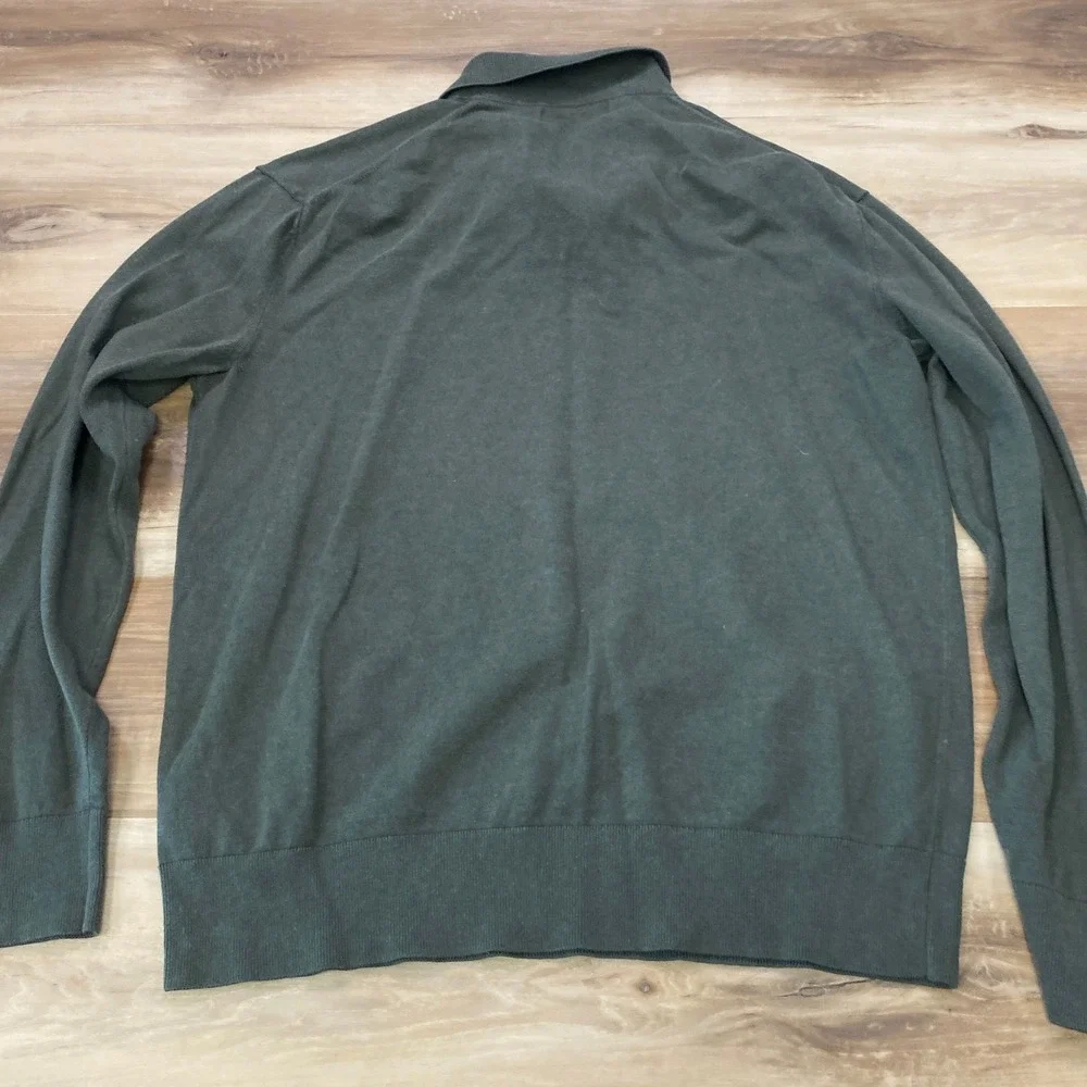 Banana Republic Polo Sweater Large Silk Linen Blend Johnny Collar Green Mens